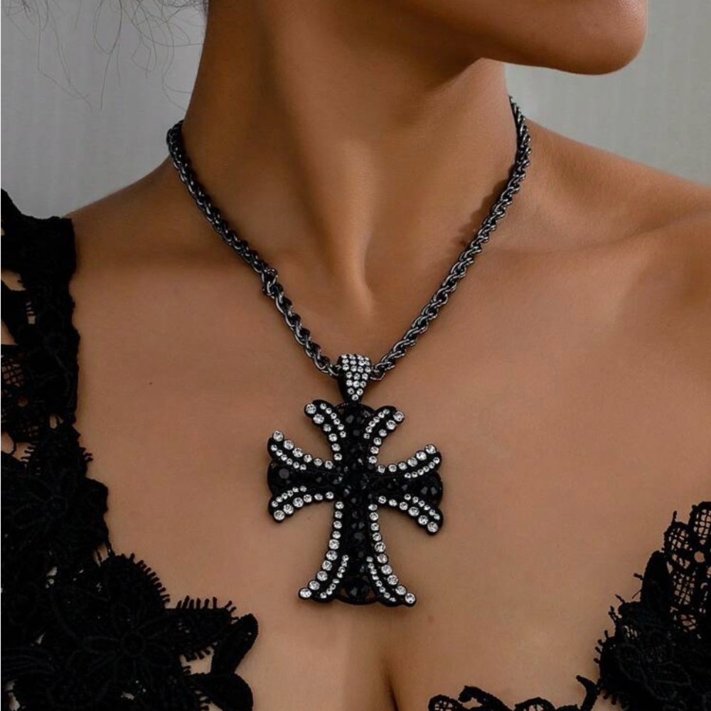 Elegant Black and Silver Cross Pendant Necklace